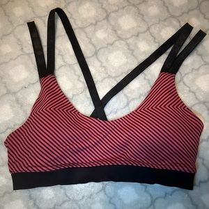 Forever 21 pink and black striped strappy sports bra